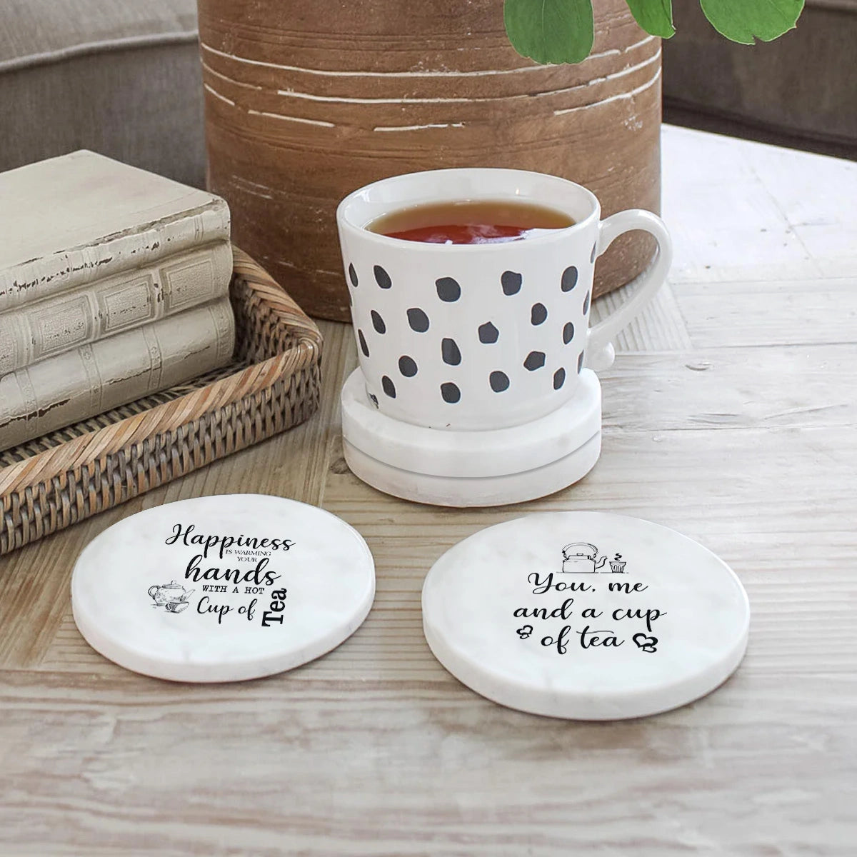 Tea-riffic Round Marble Coasters Set of 4
