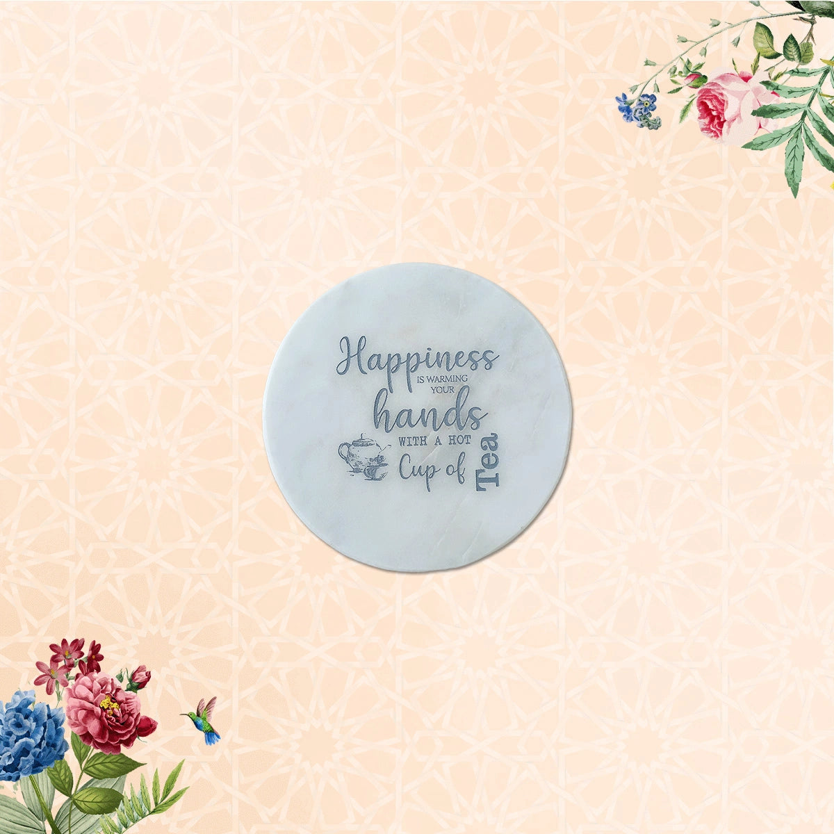 Tea-riffic Round Marble Coasters Set of 4