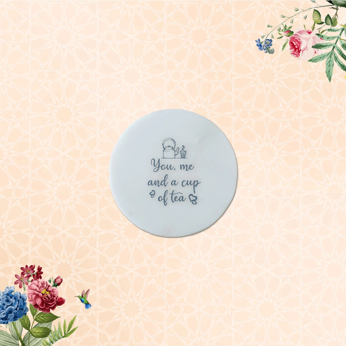 Tea-riffic Round Marble Coasters Set of 4