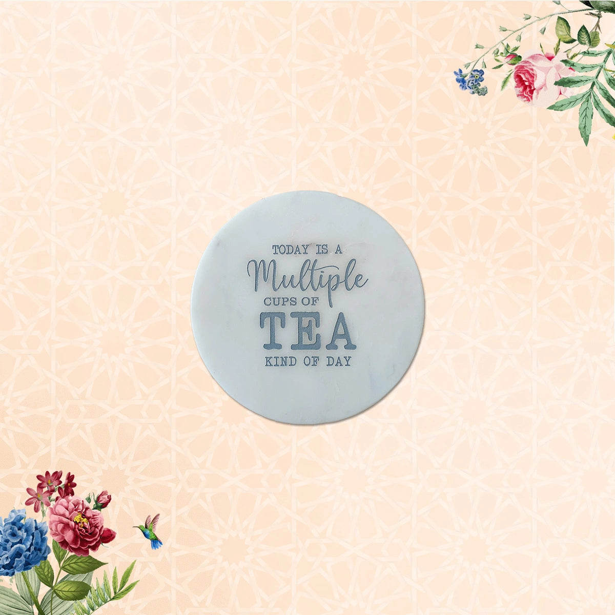 Tea-riffic Round Marble Coasters Set of 4