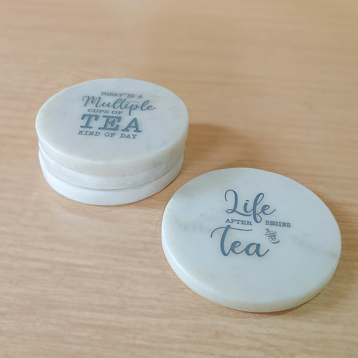 Tea-riffic Round Marble Coasters Set of 4