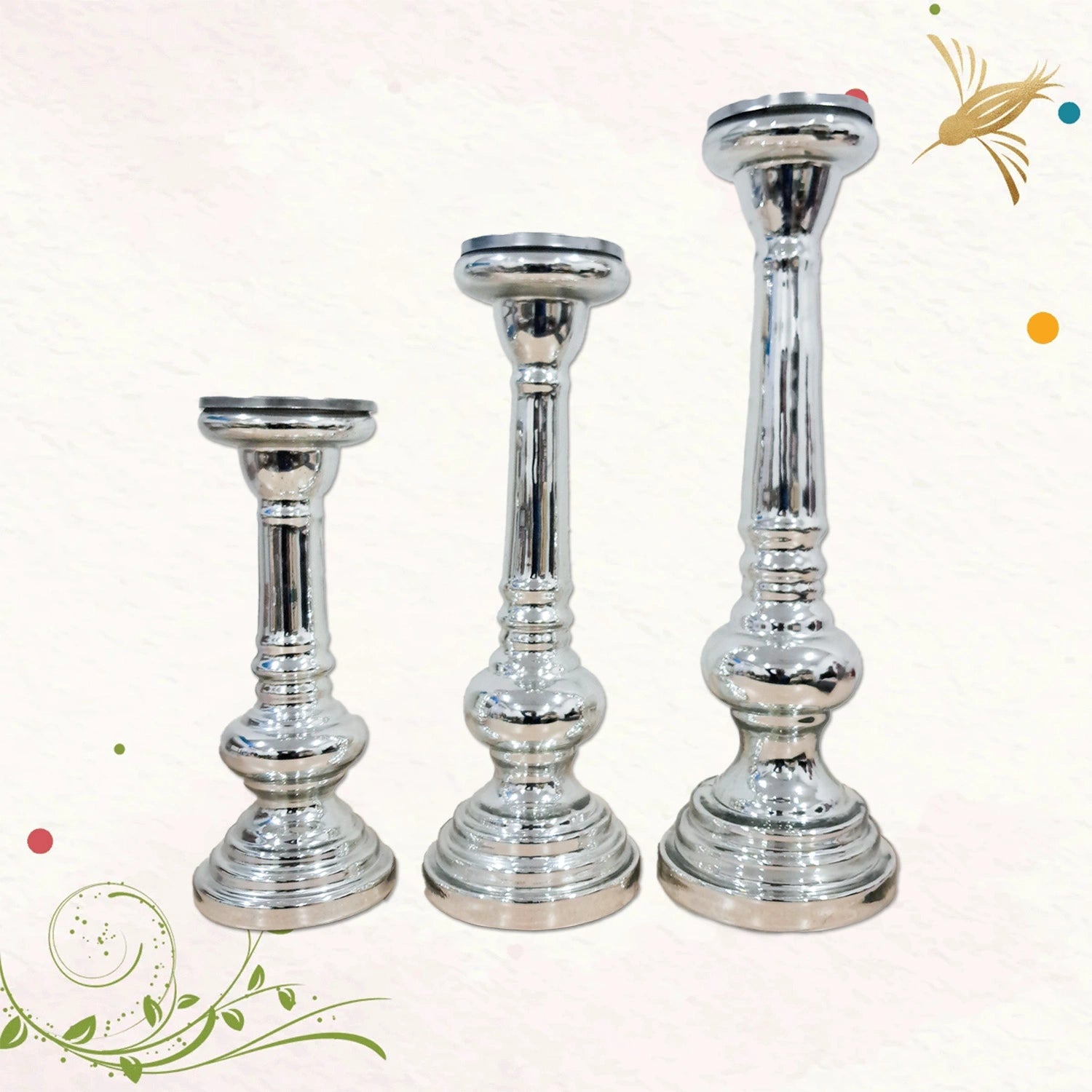 Vintage Glass Candle Holders Set of 3
