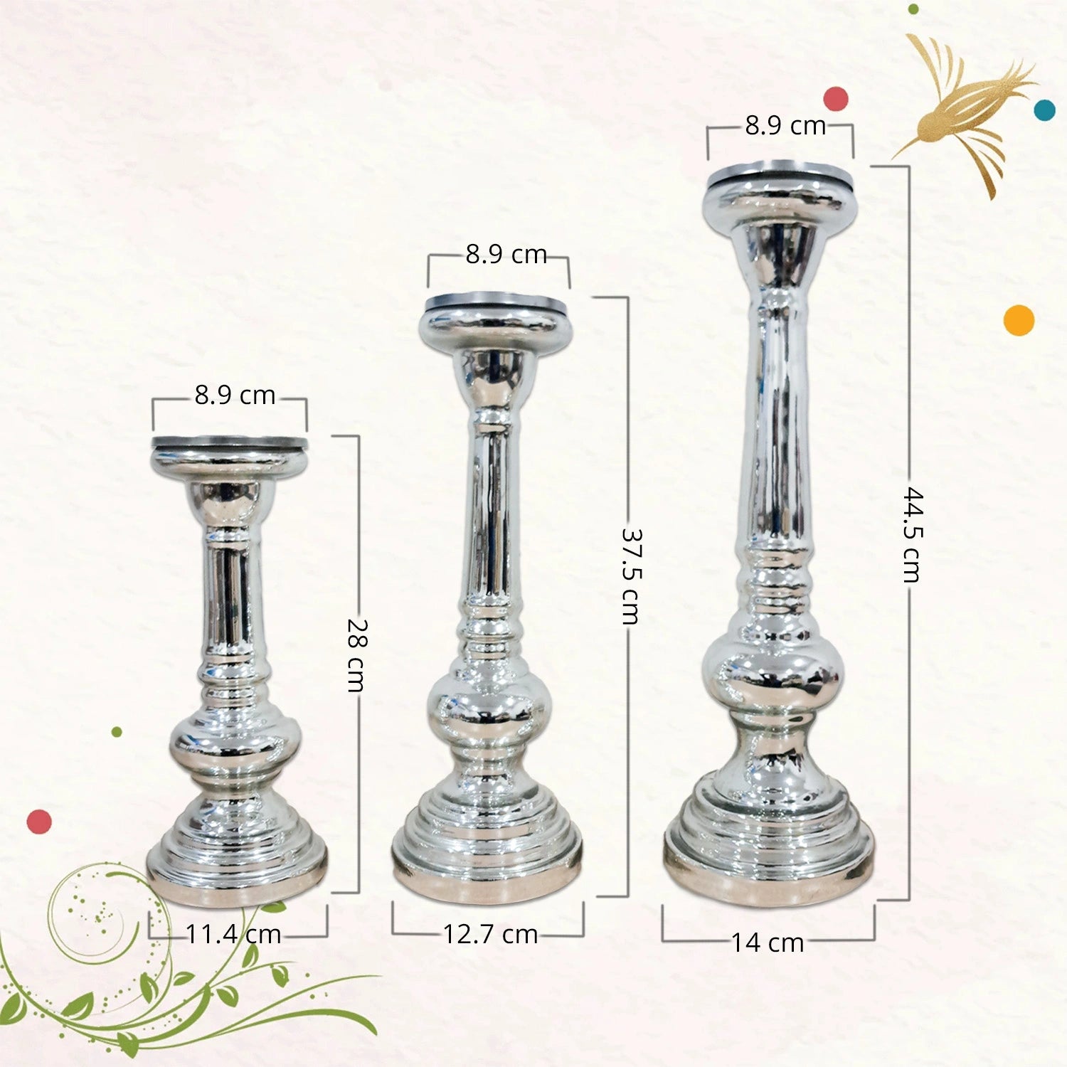 Vintage Glass Candle Holders Set of 3