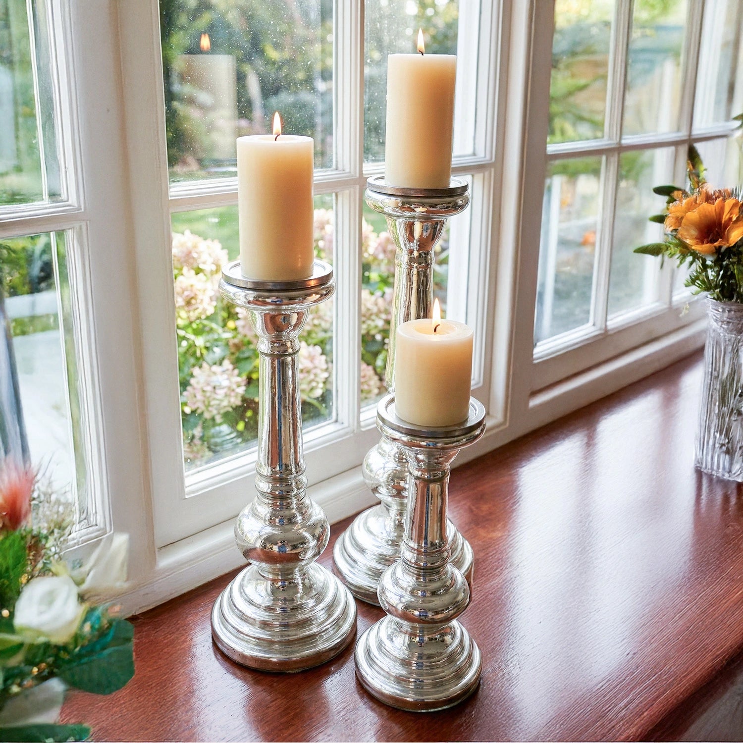 Vintage Glass Candle Holders Set of 3