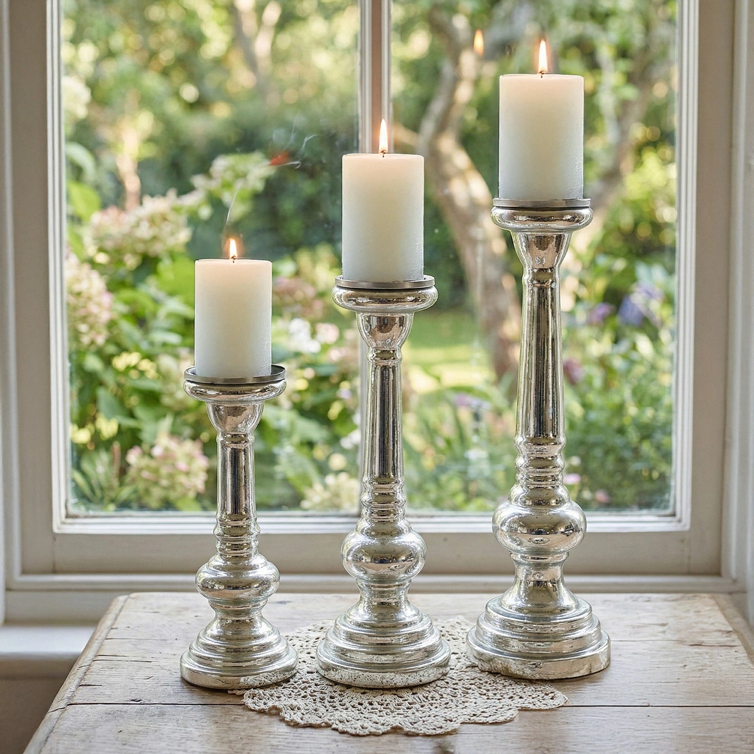 Vintage Glass Candle Holders Set of 3