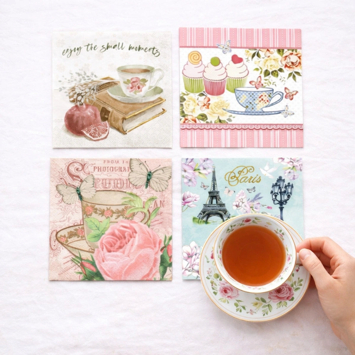 Tea & Coffee Time ~ A Set of 4 Paper Napkin Packs (20 in each, 6.5" x 6.5" folded)