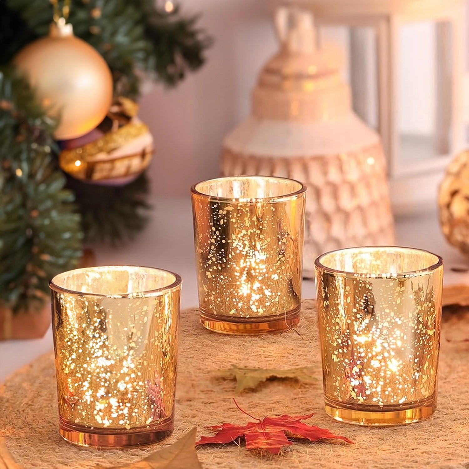 Glass Votive Holders (Set of 3) | Gold