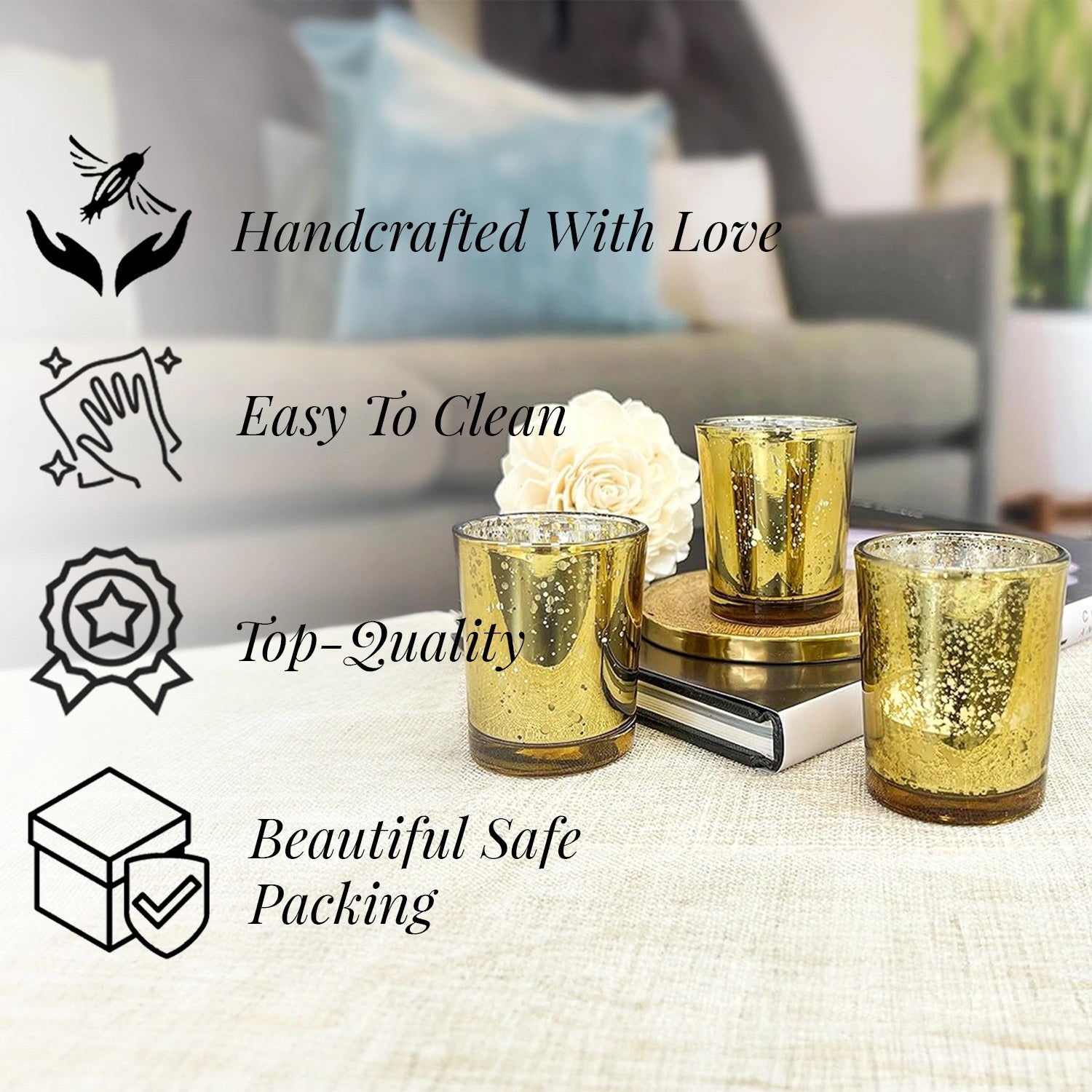 Glass Votive Holders (Set of 3) | Gold