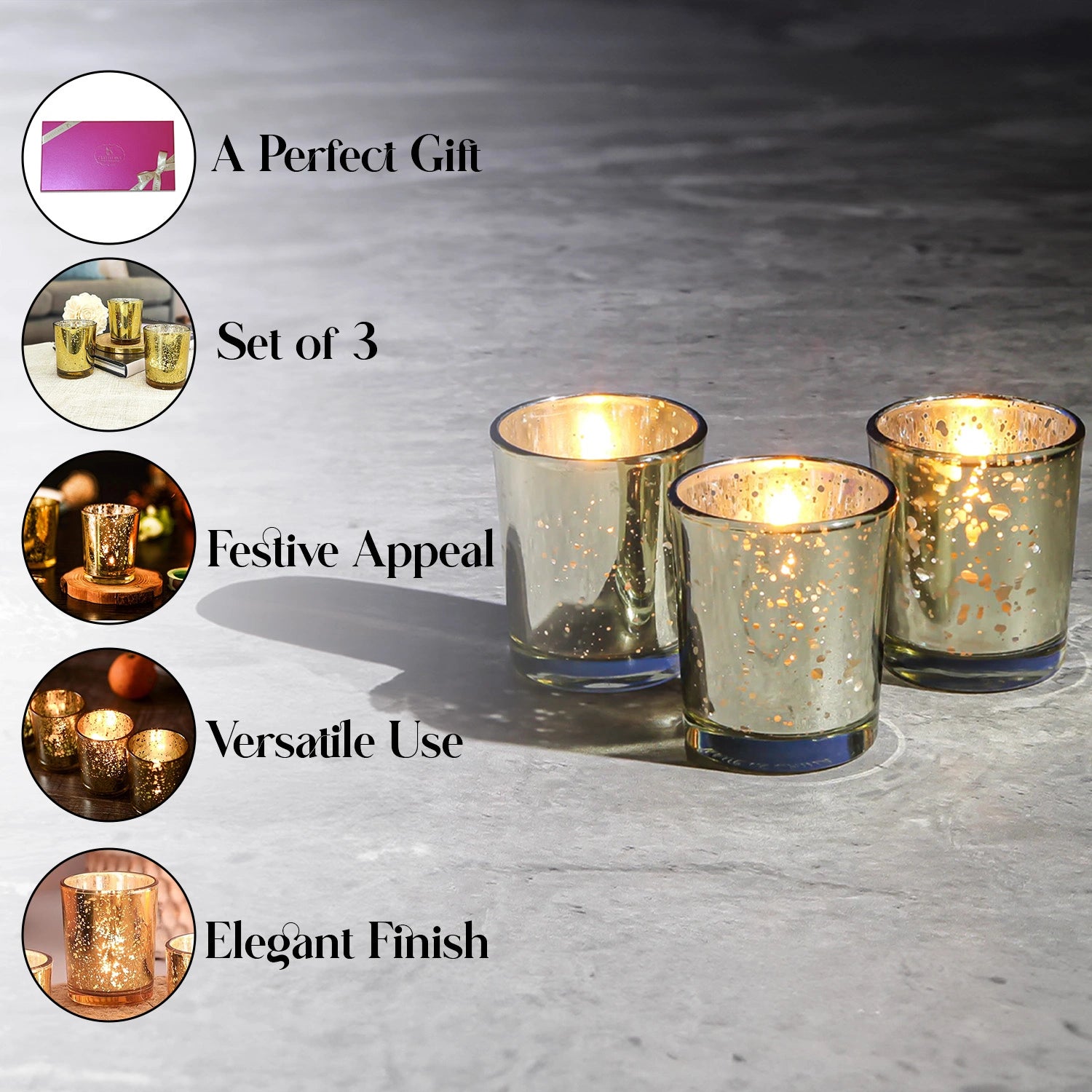 Glass Votive Holders (Set of 3) | Gold