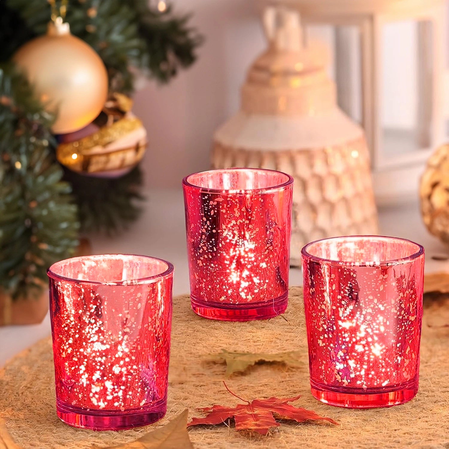 Glass Votive Holders (Set of 3) | Red