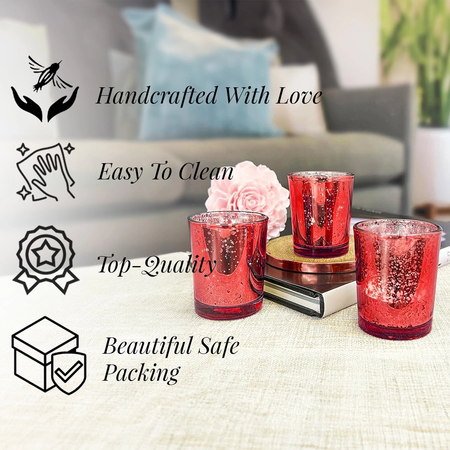 Glass Votive Holders (Set of 3) | Red