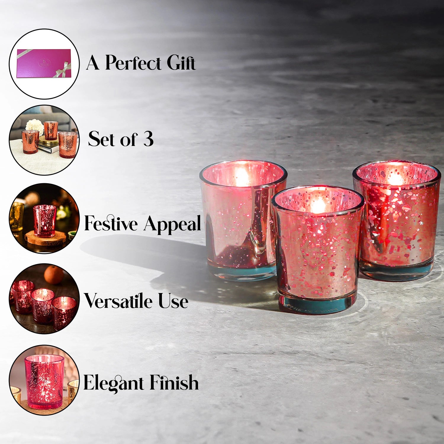 Glass Votive Holders (Set of 3) | Red