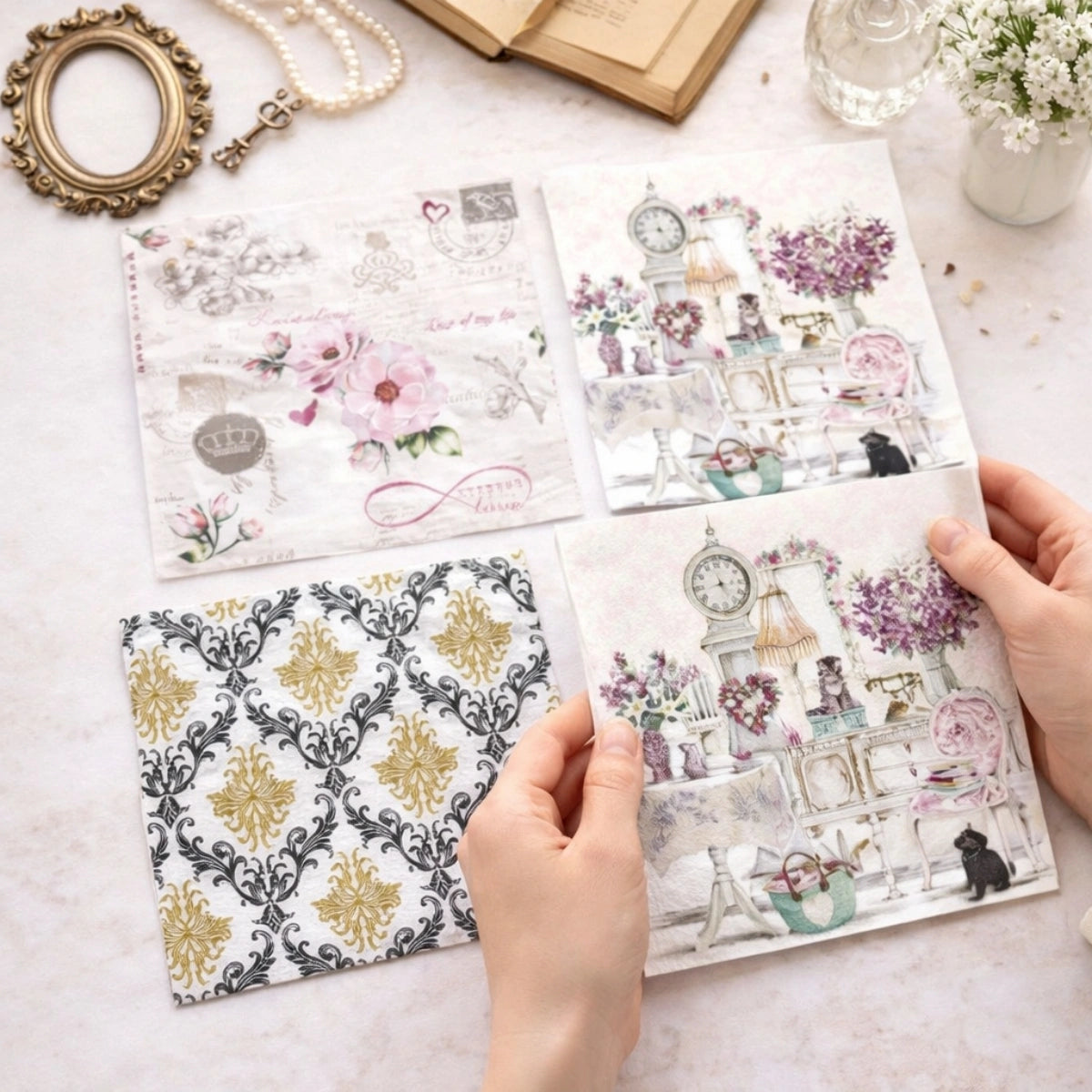 Vintage ~ A Set of 4 Paper Napkin Packs (20 in each, 6.5" x 6.5" folded)