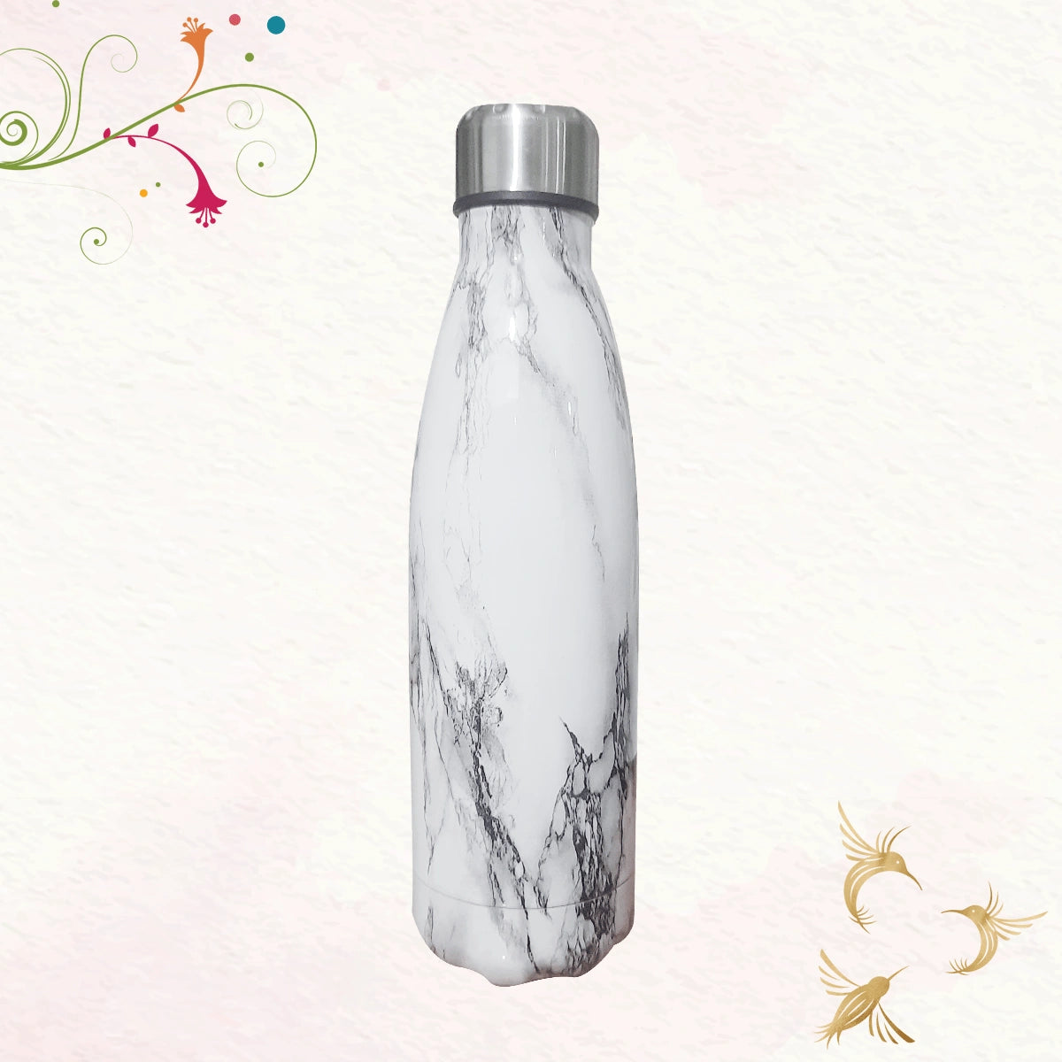 White Marble (Gloss) Thermal Insulated Steel Bottles | Craftslane
