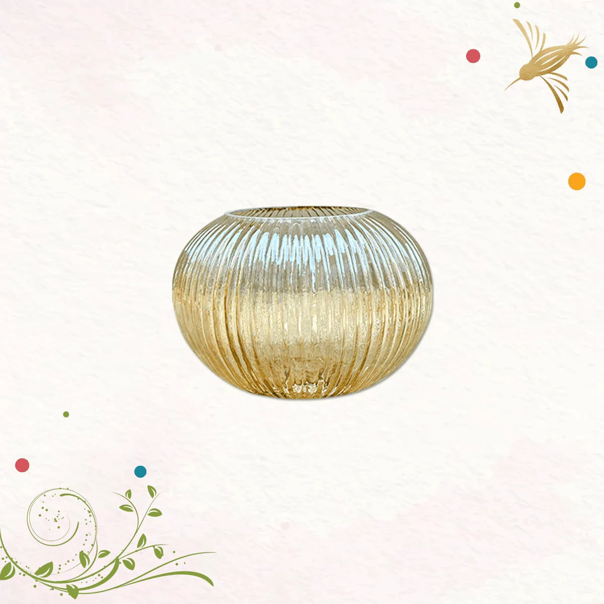 Golden Ribbed Globe Glass Tea Light Holders