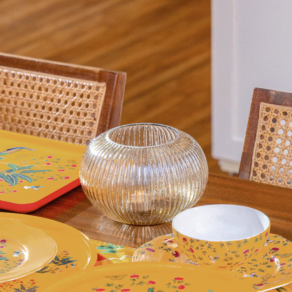 Golden Ribbed Globe Glass Tea Light Holders