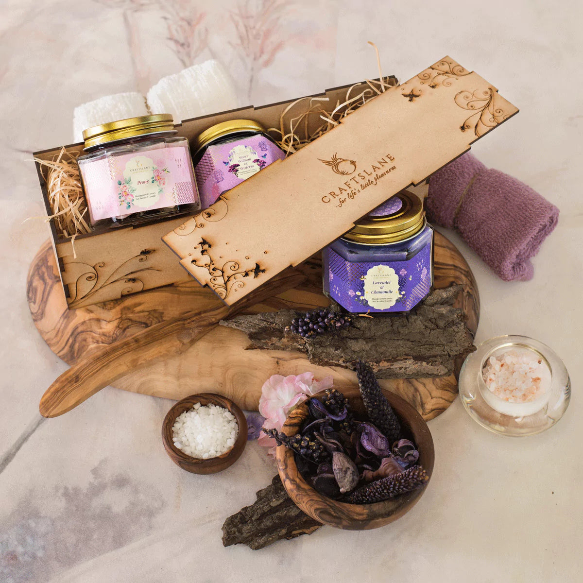 Peony, Sweet William & Wisteria, Lavender & Chamomile Soy Wax Scented Candles Gift Pack