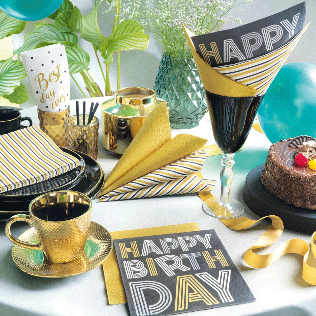 Birthday Neons (Gold) Printed Napkins | PAW SDL124098