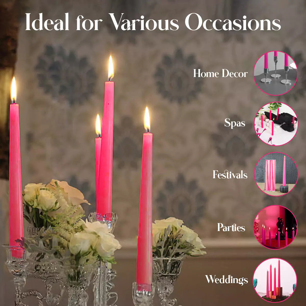 10" Premium Taper Candles (Set of 4) | Hot Pink